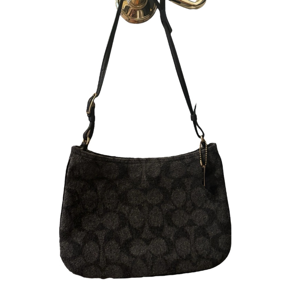 Coach Black Wool Signature Shoulder Bag